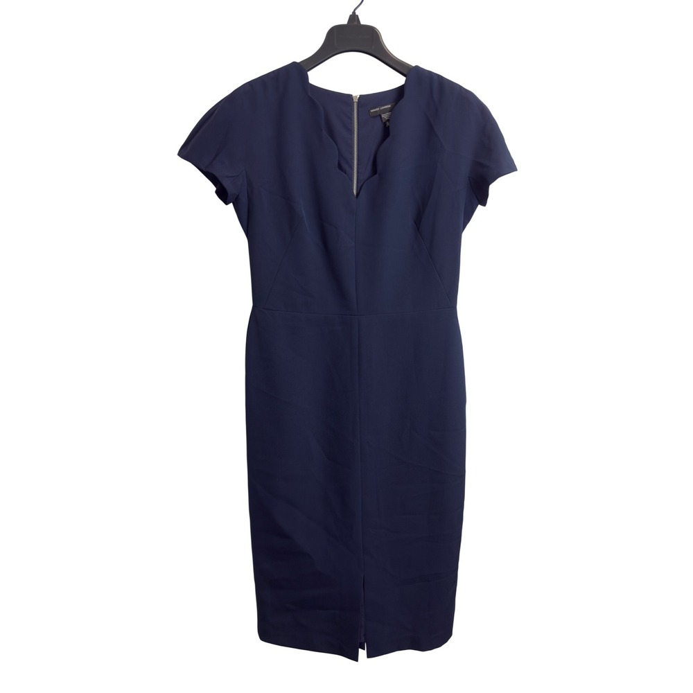 Maggy London Navy Blue Scalloped Neckline Sheath Dress Short Sleeve Size 8
